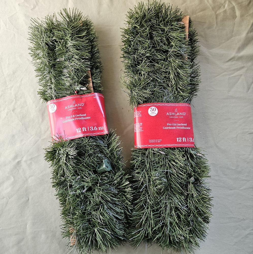 NEW Ashland Michael's Green Artificial Pine Pre-lit Garland Set of Two 12ft Each
